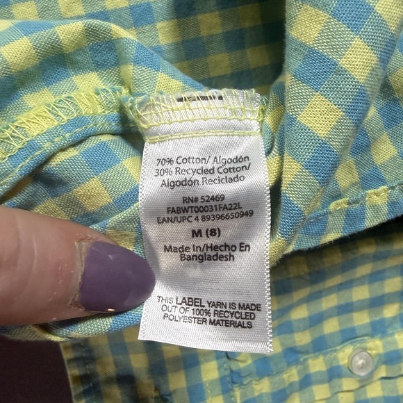 Free Assembly Shirt Boys 8 Blue Yellow Gingham Button Front Long Sleeve Cotton - Picture 6 of 11